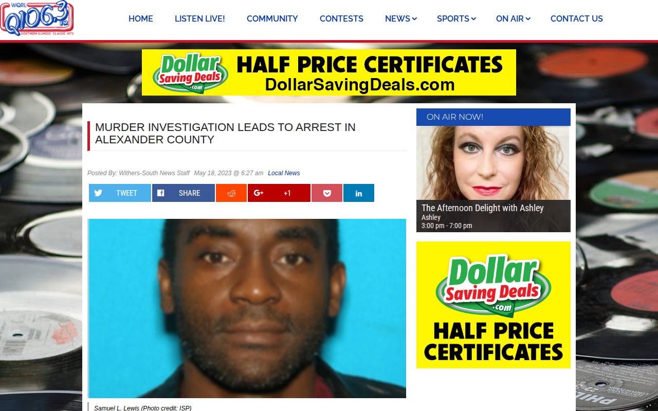 Regional news page concerning an Alexander County arrest report
