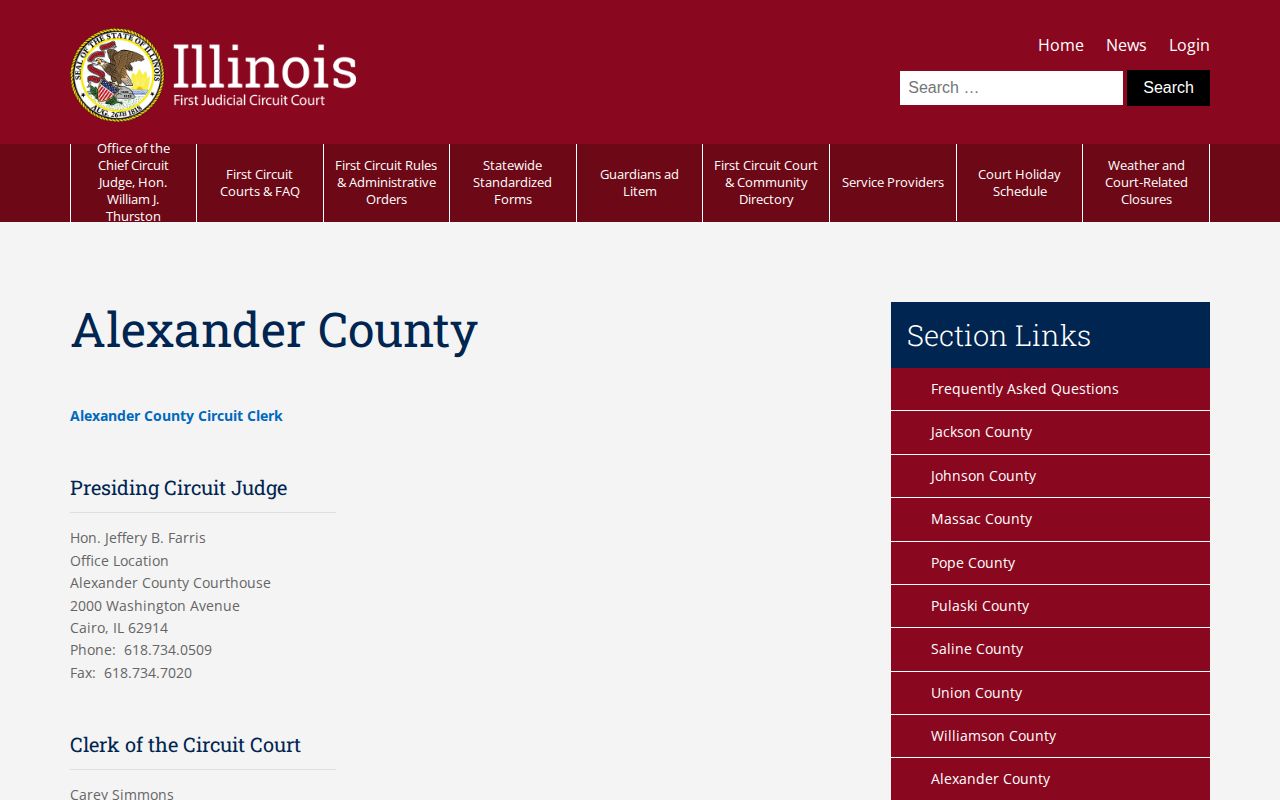 Alexander County Circuit Court page for arrest case dispositions
